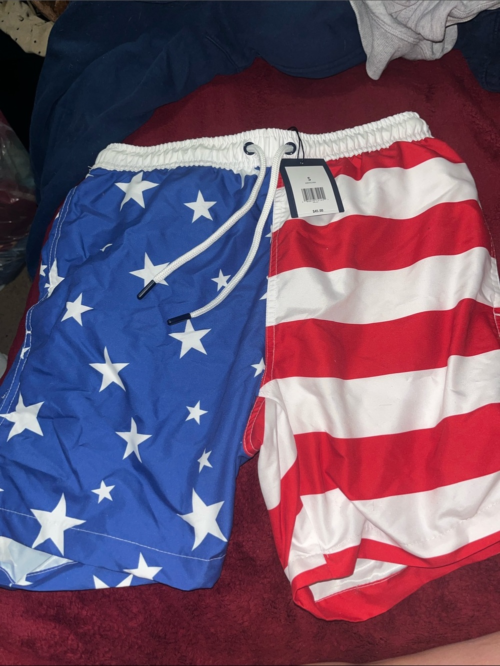 crown & ivy Patriotic Stars & Stripes Swim Trunks - Blue, Red, White